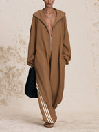 Oversized Hooded Half-Zip Jumpsuit | Side Stripe Loungewear Onesie