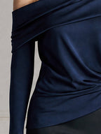 Satin Asymmetric Off-the-Shoulder Ruched Top
