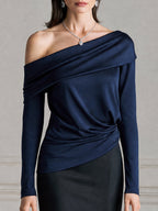 Satin Asymmetric Off-the-Shoulder Ruched Top