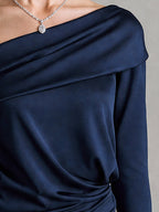 Satin Asymmetric Off-the-Shoulder Ruched Top