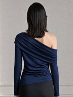 Satin Asymmetric Off-the-Shoulder Ruched Top