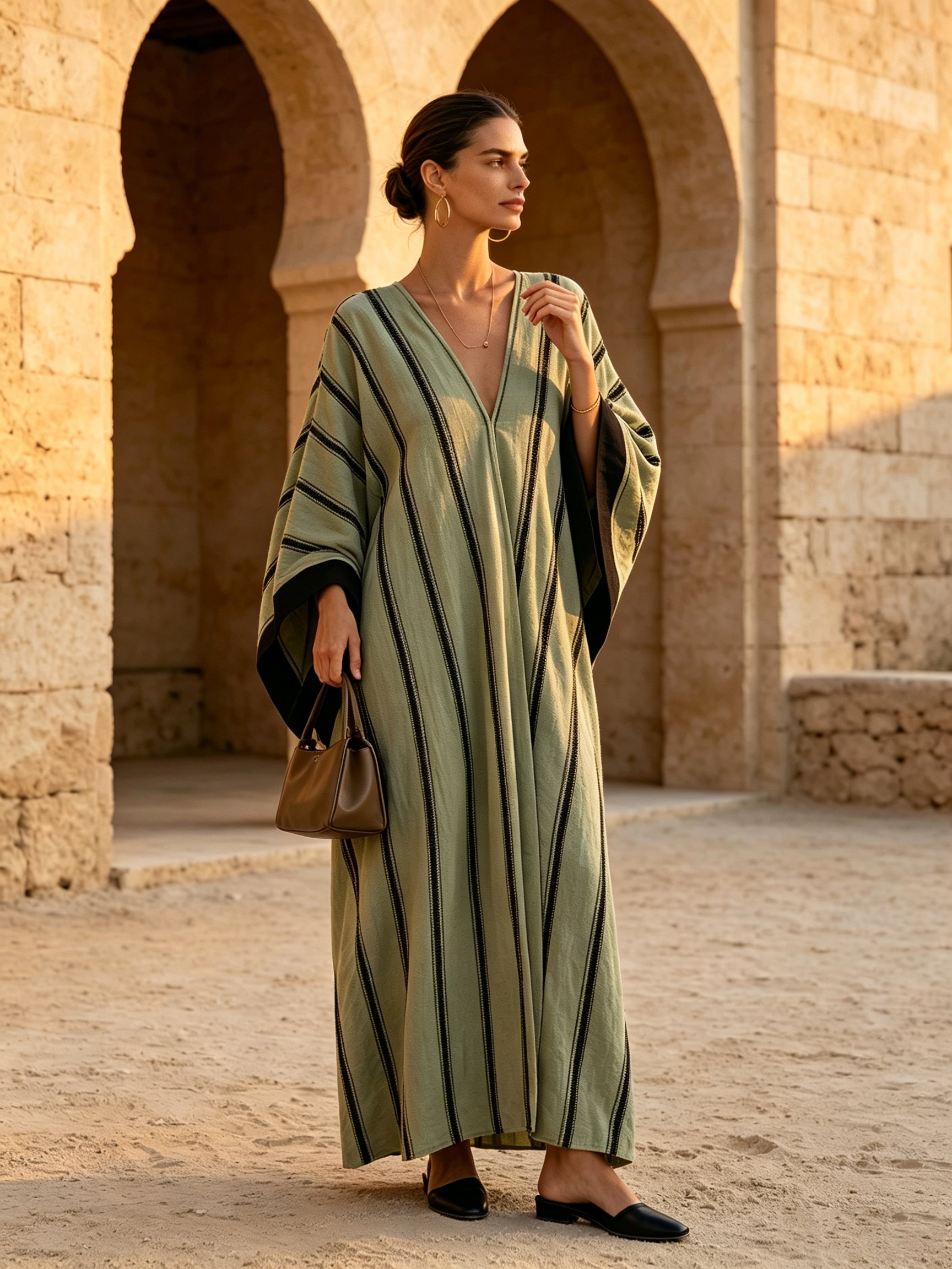 Striped Kaftan Maxi Dress