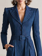 Pinstripe Belted Wide-Leg Jumpsuit
