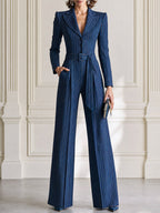 Pinstripe Belted Wide-Leg Jumpsuit