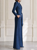 Pinstripe Belted Wide-Leg Jumpsuit