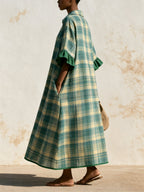 Green Plaid Shirt Dress