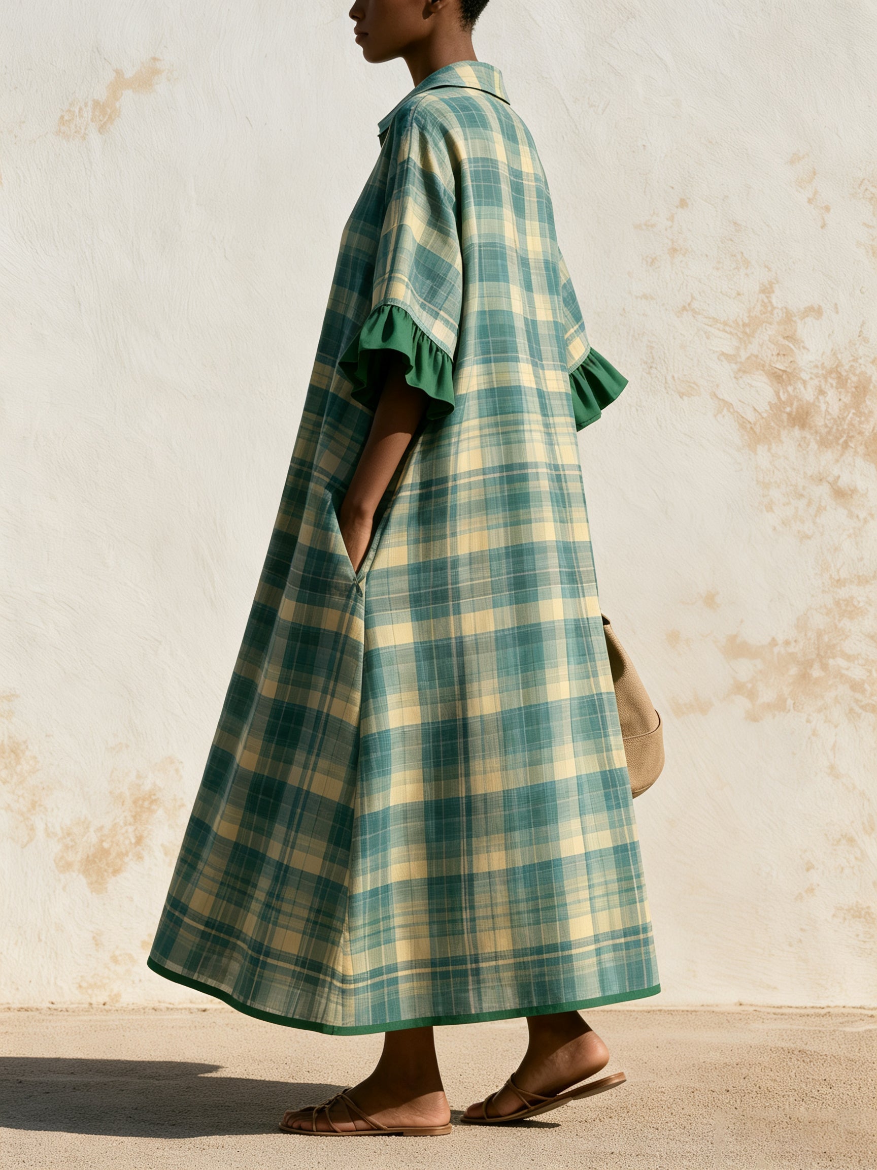 Green Plaid Shirt Dress