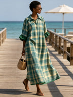 Green Plaid Shirt Dress