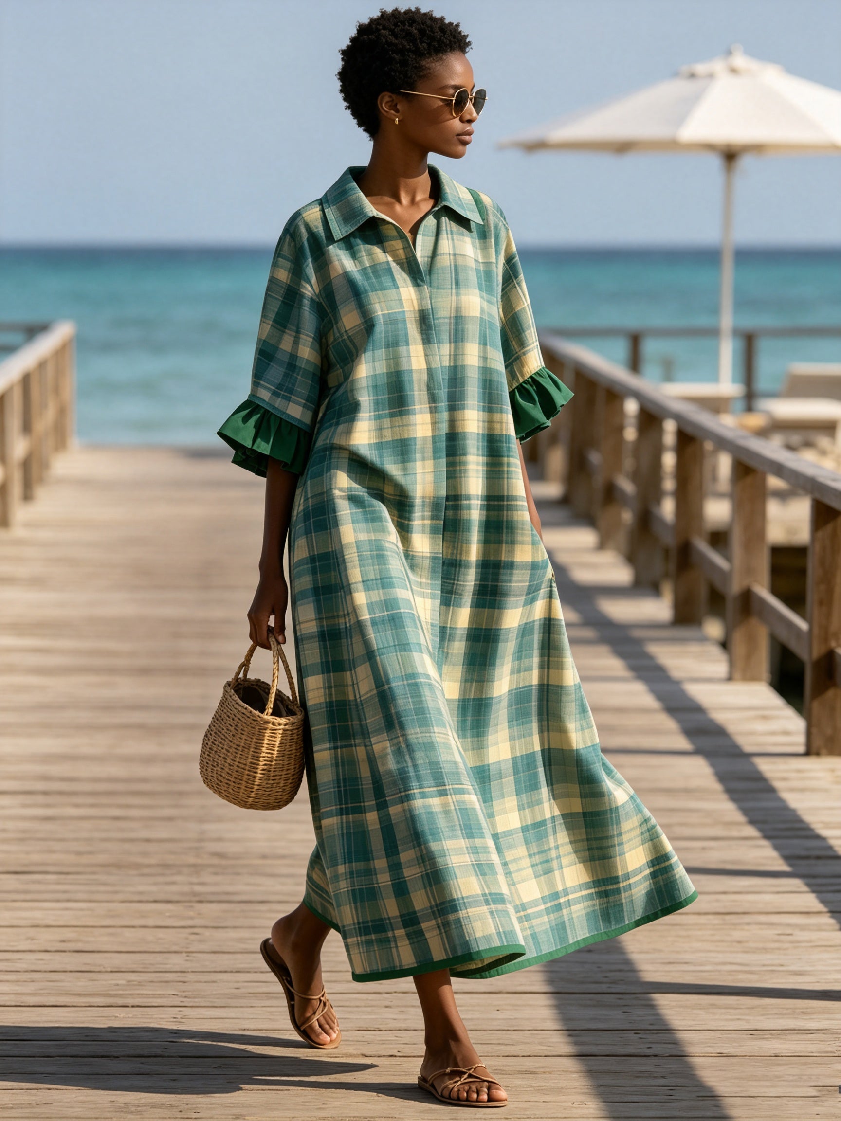 Green Plaid Shirt Dress