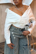 Women's Fashion Button Waist Cinching Shirt or Lace-Up Short Cargo Jeans