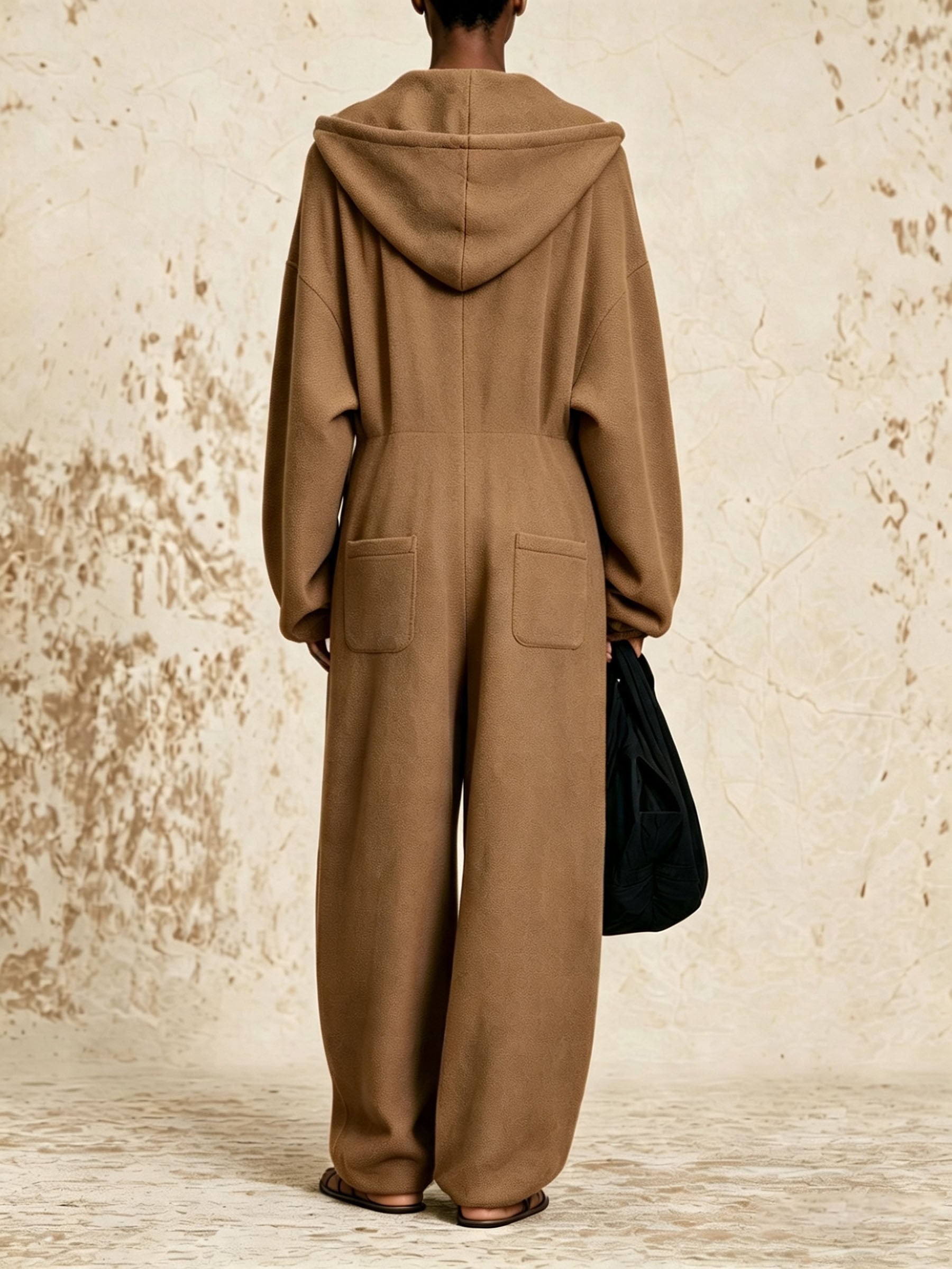 Oversized Hooded Half-Zip Jumpsuit | Side Stripe Loungewear Onesie