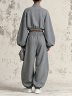 Chinese Frog Button Crop Sweatshirt & Baggy Jogger Two-Piece Set