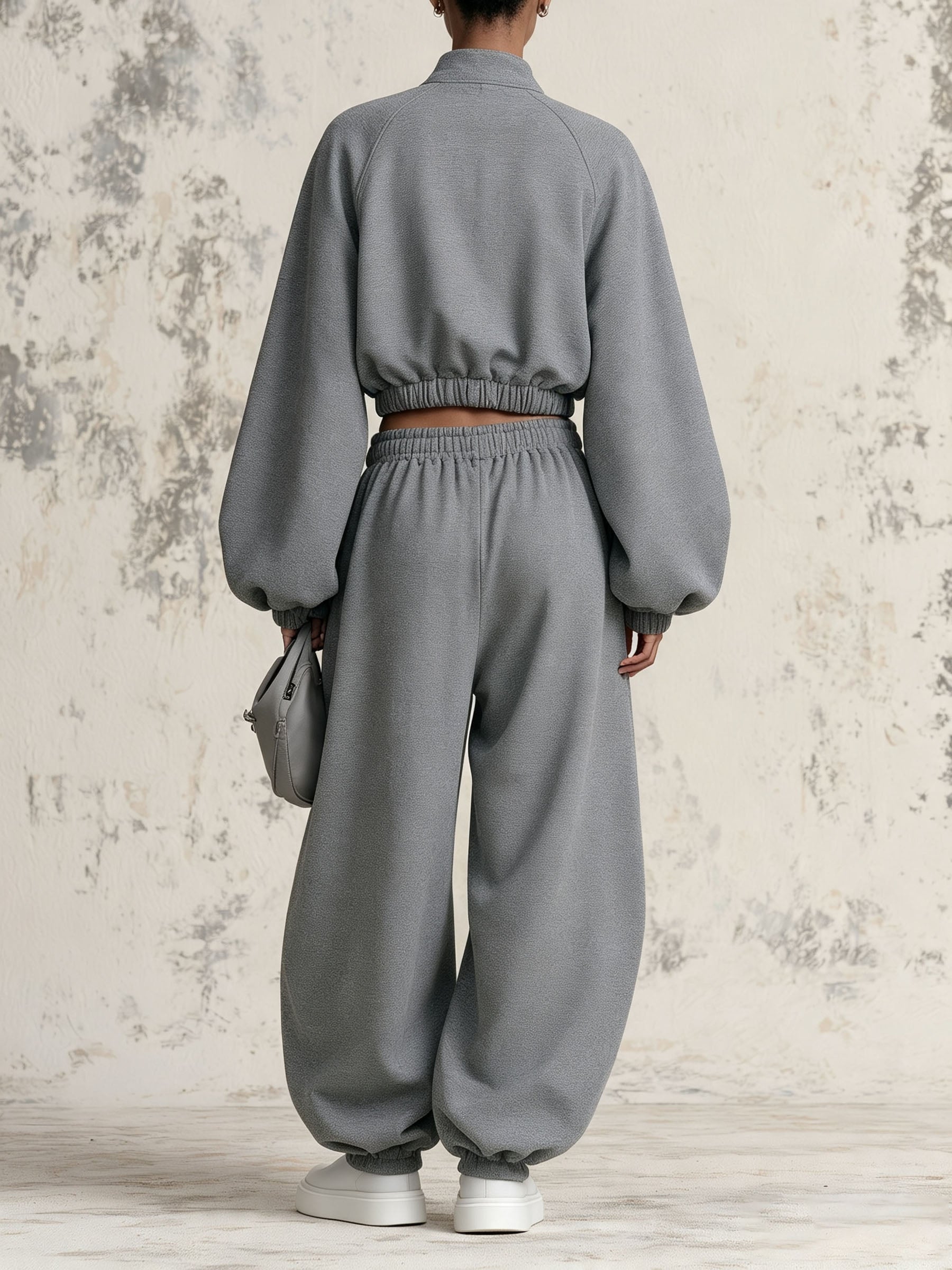 Chinese Frog Button Crop Sweatshirt & Baggy Jogger Two-Piece Set