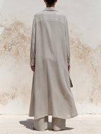 Minimalist Linen Layered Set – Women’s Long Shirt Jacket With Wide Leg Pants