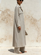 Minimalist Linen Layered Set – Women’s Long Shirt Jacket With Wide Leg Pants