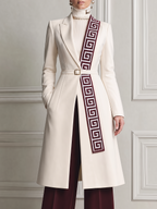 White Fall Fashion Belted Contrast Panel Longline Coat