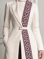 White Fall Fashion Belted Contrast Panel Longline Coat