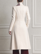 White Fall Fashion Belted Contrast Panel Longline Coat