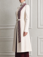 White Fall Fashion Belted Contrast Panel Longline Coat