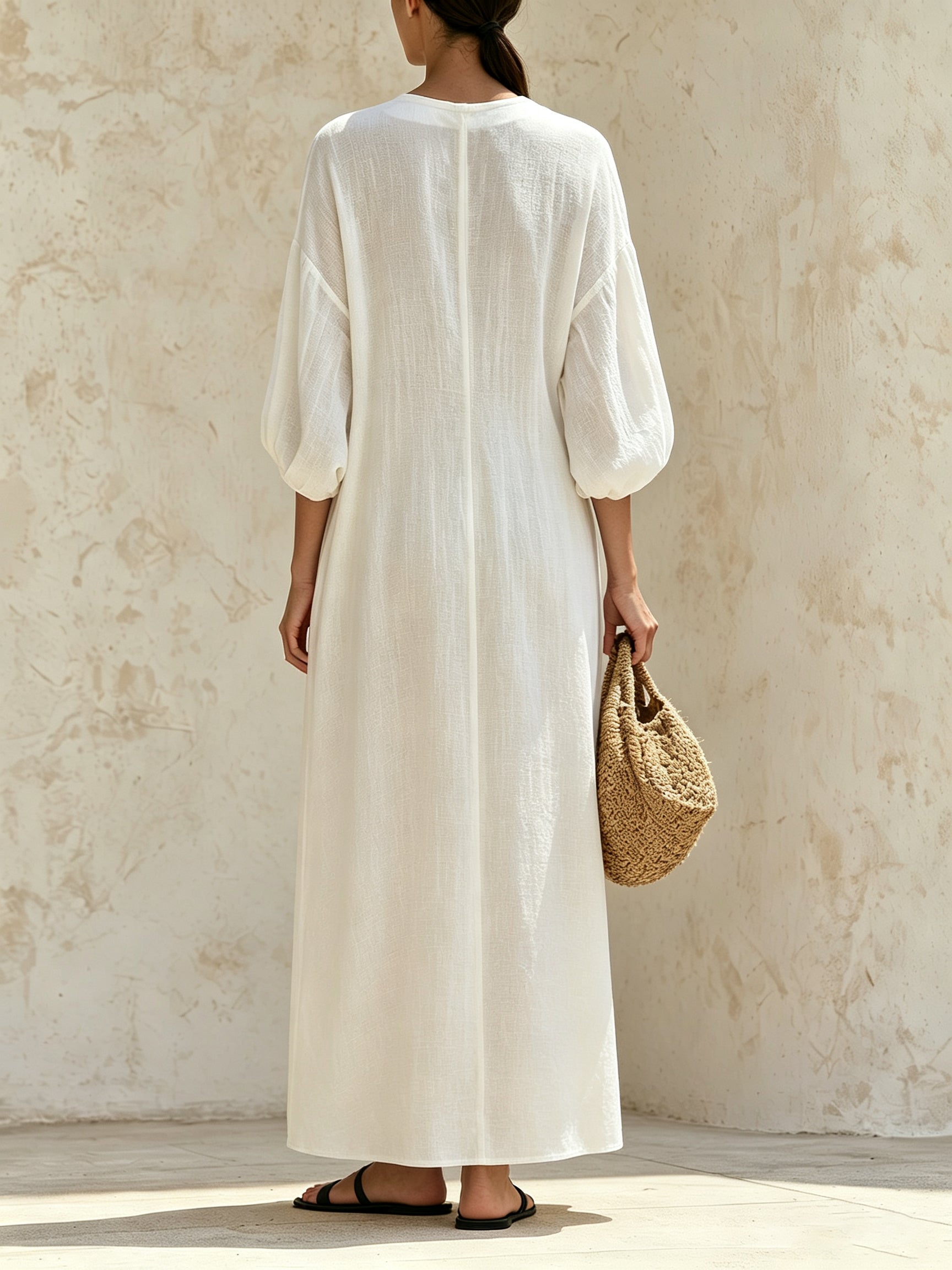 Minimalist White Maxi Shirt Dress – Oversized Button Down Long Dress
