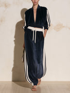 Velvet Track Set – Women’s Contrast Stripe Zip Jacket & Wide Leg Pants