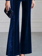 Velvet Long Sleeve Boat Neck Flare Leg Jumpsuit