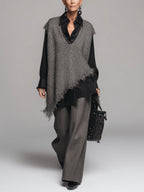 Women's Oversized Asymmetric Fringe Knit Vest Set – Luxury Minimalist Layered Streetwear Outfit
