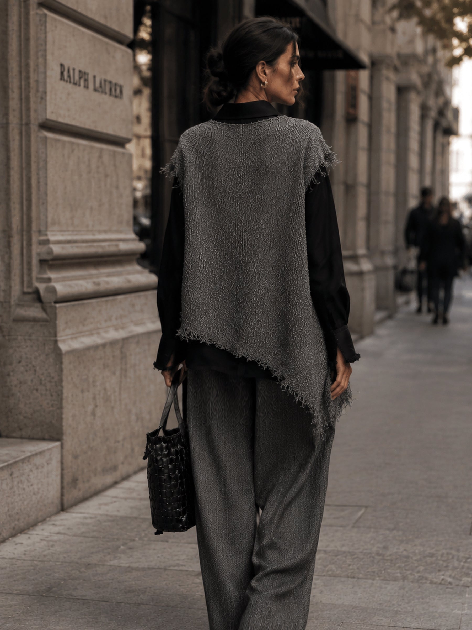 Women's Oversized Asymmetric Fringe Knit Vest Set – Luxury Minimalist Layered Streetwear Outfit