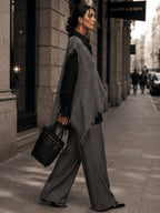 Women's Oversized Asymmetric Fringe Knit Vest Set – Luxury Minimalist Layered Streetwear Outfit