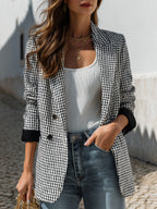 Casual Black White Houndstooth Oversized Blazer Jacket
