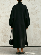 Dark Grey Half‑Zip Stand Collar Contrast Stitch Oversized Maxi Sweatshirt Dress