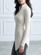 Asymmetric Button Ribbed Knit Top