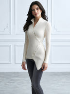 Asymmetric Button Ribbed Knit Top