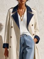Resort-style Lapel Color-blocked Loose Trench Coat
