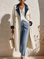 Resort-style Lapel Color-blocked Loose Trench Coat
