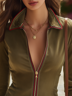 Resort-style Collared Long-sleeved Color-blocked Striped Jacket