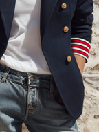 Vacation Retro Nautical Color Block Striped Cuff Double-Breasted Blazer