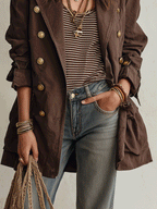Utility Chic Cotton-Twill Double-Breasted Belted Chocolate Brown Trench Coat