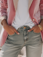 Elegant Relaxed Striped Lapel Velvet Blazer