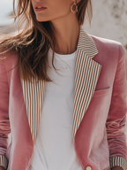 Elegant Relaxed Striped Lapel Velvet Blazer