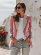 Elegant Relaxed Striped Lapel Velvet Blazer