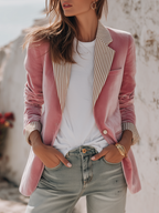 Elegant Relaxed Striped Lapel Velvet Blazer