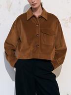 Cropped Corduroy Button Front Shirt Jacket