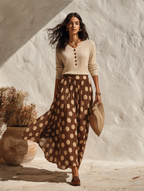 Vacation-style V-neck Long-sleeve Knit Top