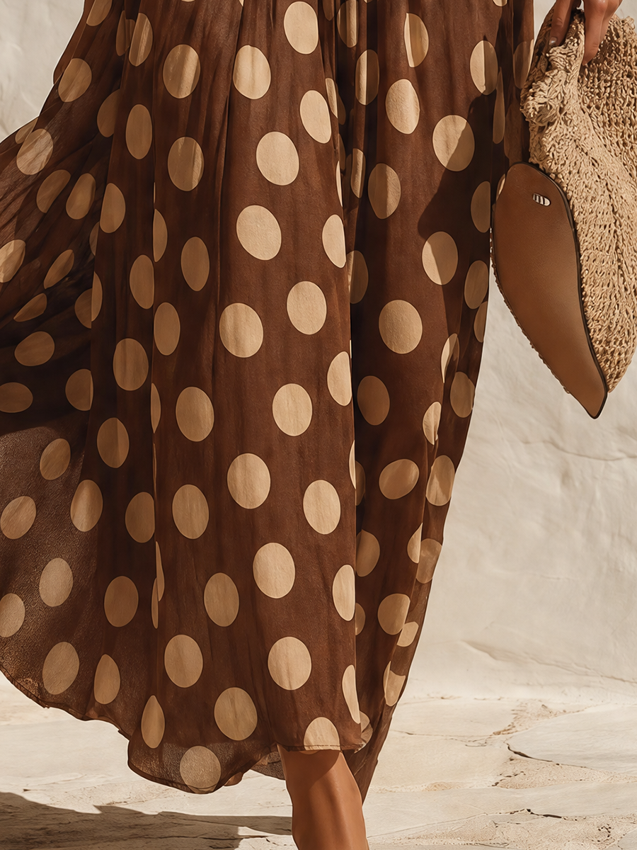 Vacation-style Polka-dot Print Maxi Skirt