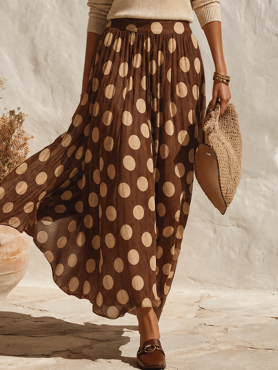 Vacation-style Polka-dot Print Maxi Skirt