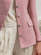 Retro Casual Elegant Stand Collar Multi-pocket Tweed Jacket