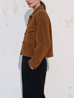 Cropped Corduroy Button Front Shirt Jacket