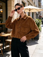Cropped Corduroy Button Front Shirt Jacket