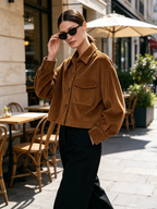 Cropped Corduroy Button Front Shirt Jacket